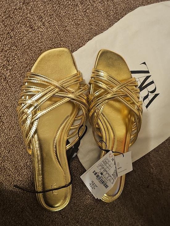 Zara Shoes - ZARA Gold Strappy Slide Sandals